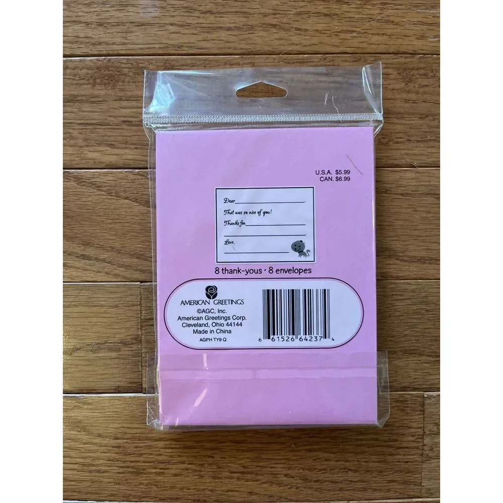 NEW American Greetings Pink Princess Crown Cat Invitations Thank You Cards 8 Ct